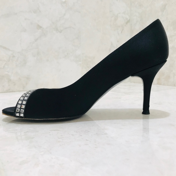STUART WEITZMAN Pumps {7M} Open-Toe Black Crystals - Picture 4 of 10